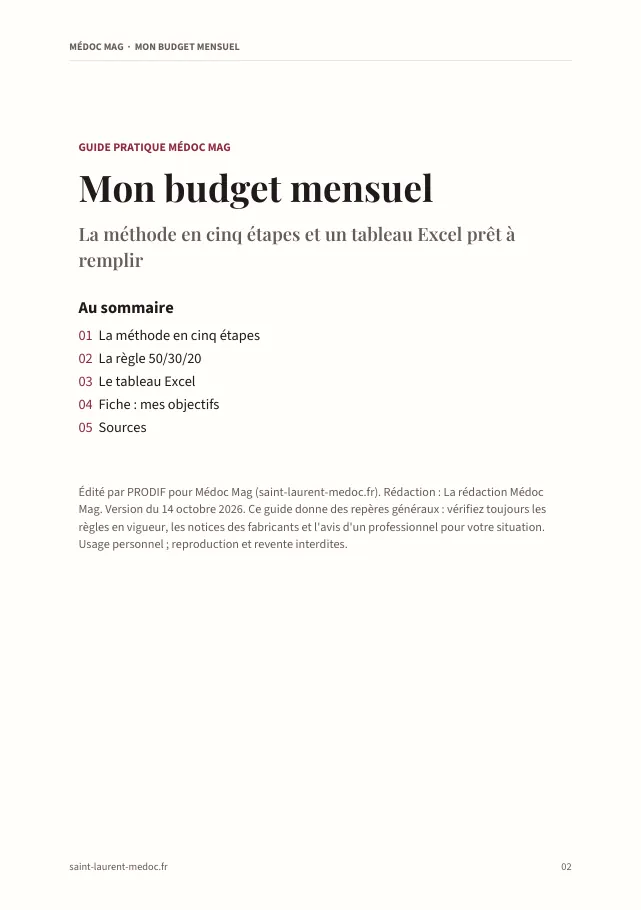 Aperçu de la page 2 de l'ebook Mon budget mensuel