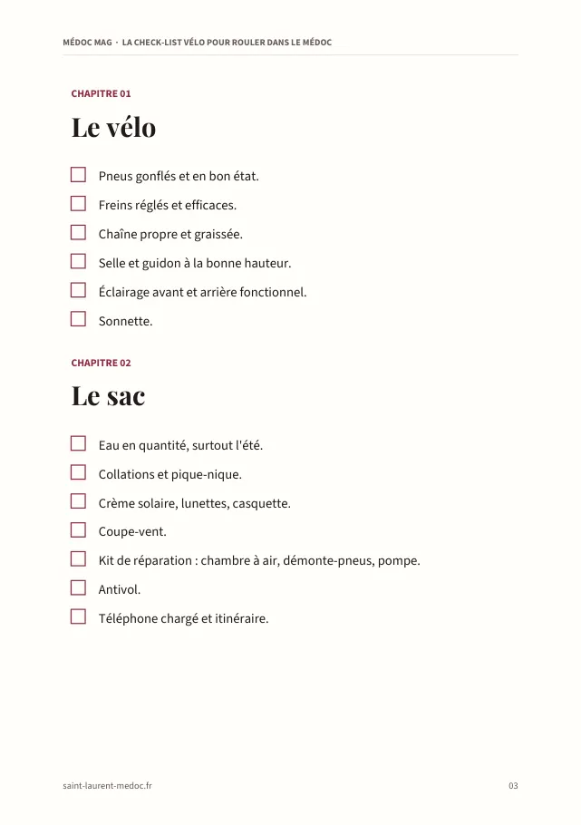 Aperçu de la page 3 de l'ebook La check-list vélo pour rouler dans le Médoc