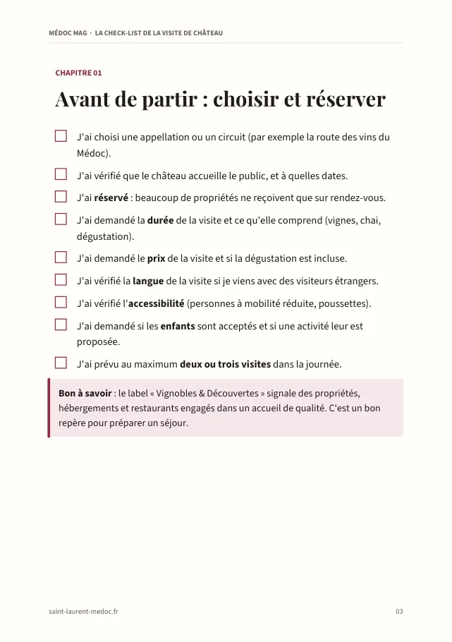Aperçu de la page 3 de l'ebook La check-list de la visite de château